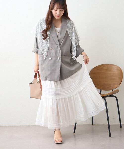 Remind me and forever(リマインドミーアンドフォーエバー)の「ティアードスカート(スカート・レディース・オフホワイト/ブラック/ナチュラル・FREE)」の9枚目の写真