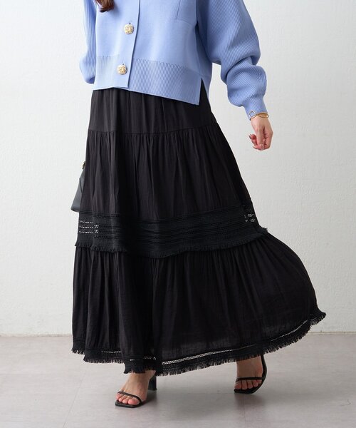 Remind me and forever(リマインドミーアンドフォーエバー)の「ティアードスカート(スカート・レディース・オフホワイト/ブラック/ナチュラル・FREE)」の12枚目の写真