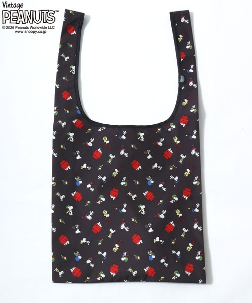 SNOOPY（スヌーピー）の「PEANUTS/ピーナッツコラボ FRUIT OF THE LOOM/フルーツオブザルーム スヌーピー 総柄 エコバッグ/トートバッグ/レディース メンズ（トートバッグ・レディース・チャコールグレー/アイボリー/イエロー・FREE）」の2枚目の写真