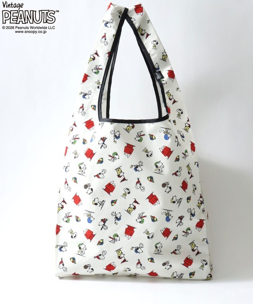 SNOOPY（スヌーピー）の「PEANUTS/ピーナッツコラボ FRUIT OF THE LOOM/フルーツオブザルーム スヌーピー 総柄 エコバッグ/トートバッグ/レディース メンズ（トートバッグ・レディース・チャコールグレー/アイボリー/イエロー・FREE）」の7枚目の写真