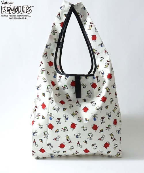 SNOOPY（スヌーピー）の「PEANUTS/ピーナッツコラボ FRUIT OF THE LOOM/フルーツオブザルーム スヌーピー 総柄 エコバッグ/トートバッグ/レディース メンズ（トートバッグ・レディース・チャコールグレー/アイボリー/イエロー・FREE）」の8枚目の写真