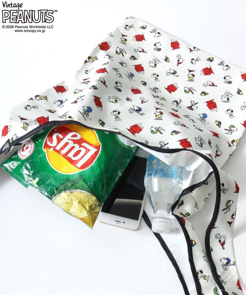 SNOOPY（スヌーピー）の「PEANUTS/ピーナッツコラボ FRUIT OF THE LOOM/フルーツオブザルーム スヌーピー 総柄 エコバッグ/トートバッグ/レディース メンズ（トートバッグ・レディース・チャコールグレー/アイボリー/イエロー・FREE）」の15枚目の写真