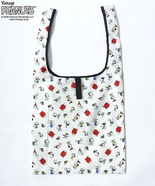 SNOOPY（スヌーピー）の「PEANUTS/ピーナッツコラボ FRUIT OF THE LOOM/フルーツオブザルーム スヌーピー 総柄 エコバッグ/トートバッグ/レディース メンズ（トートバッグ・レディース・チャコールグレー/アイボリー/イエロー・FREE）」の4枚目の写真