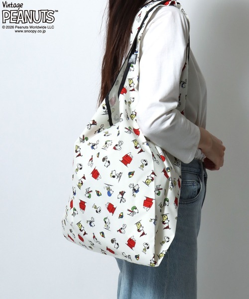 SNOOPY（スヌーピー）の「PEANUTS/ピーナッツコラボ FRUIT OF THE LOOM/フルーツオブザルーム スヌーピー 総柄 エコバッグ/トートバッグ/レディース メンズ（トートバッグ・レディース・チャコールグレー/アイボリー/イエロー・FREE）」の22枚目の写真