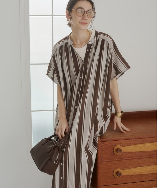 ANGIE(アンジー)の「コットン スラブ マルチストライプ シャツワンピース / 夏服(ワンピース・レディース・ブラウン系その他/ブラック系その他/グリーン系その他・FREE)」の2枚目の写真