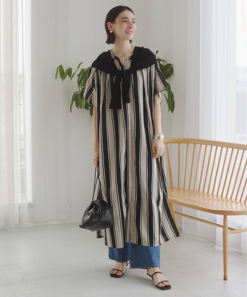 ANGIE(アンジー)の「コットン スラブ マルチストライプ シャツワンピース / 夏服(ワンピース・レディース・ブラウン系その他/ブラック系その他/グリーン系その他・FREE)」の5枚目の写真