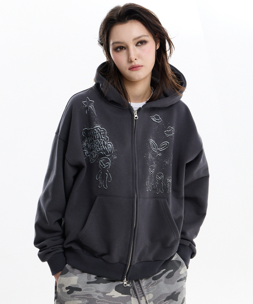 HOODHOOD(フッドフッド)の「ドゥドゥルエイリアン フードジップアップ チャコール(パーカー・レディース・その他・1/2)」の2枚目の写真