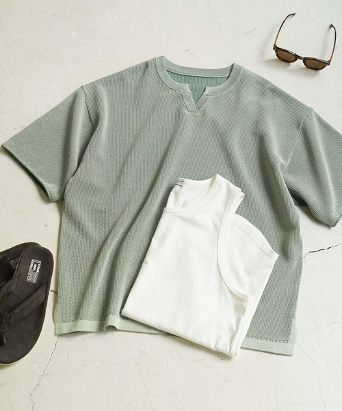 BAYFLOW（ベイフロー）の「[セットでお得!]メッシュレイヤードニットプルオーバー（Tシャツ/カットソー・メンズ・ネイビー/オレンジ/グリーン/チャコール・MEDIUM/LARGE）」の3枚目の写真