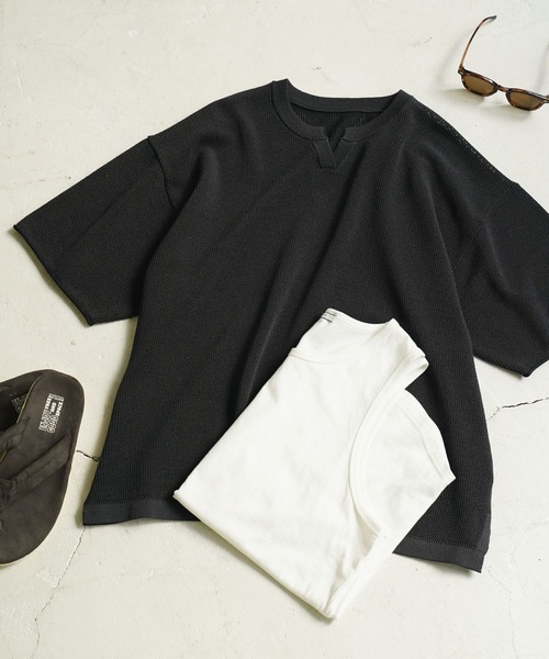 BAYFLOW（ベイフロー）の「[セットでお得!]メッシュレイヤードニットプルオーバー（Tシャツ/カットソー・メンズ・ネイビー/オレンジ/グリーン/チャコール・MEDIUM/LARGE）」の2枚目の写真