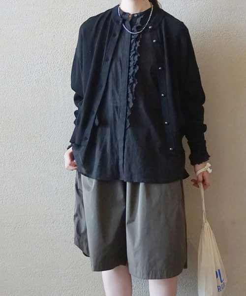 JOURNAL STANDARD LUXE（ジャーナルスタンダード　ラックス）の「ハイツイストガーゼ Wフリルブラウス（シャツ/ブラウス・レディース・ブラック/ホワイト×ホワイト・FREE）」の8枚目の写真