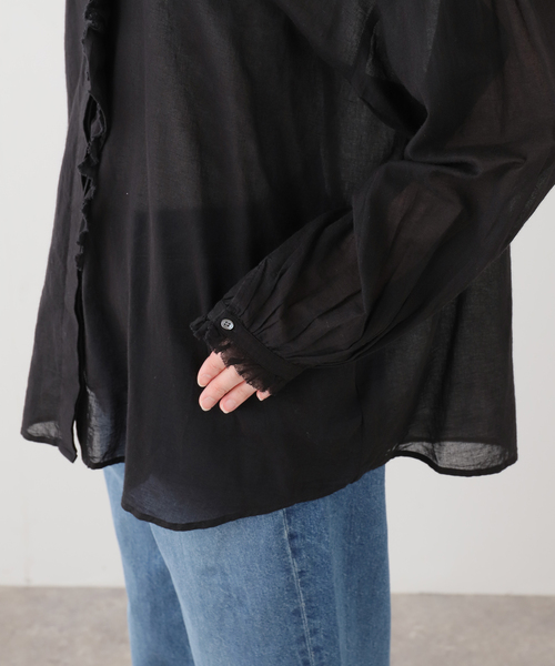 JOURNAL STANDARD LUXE（ジャーナルスタンダード　ラックス）の「ハイツイストガーゼ Wフリルブラウス（シャツ/ブラウス・レディース・ブラック/ホワイト×ホワイト・FREE）」の16枚目の写真
