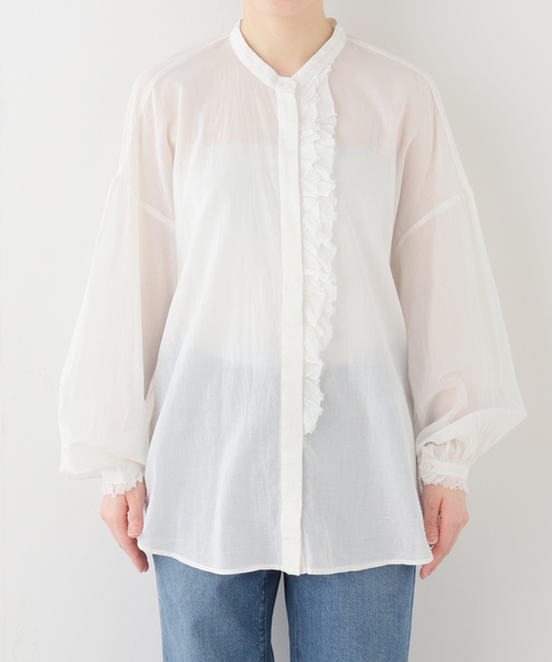 JOURNAL STANDARD LUXE（ジャーナルスタンダード　ラックス）の「ハイツイストガーゼ Wフリルブラウス（シャツ/ブラウス・レディース・ブラック/ホワイト×ホワイト・FREE）」の12枚目の写真