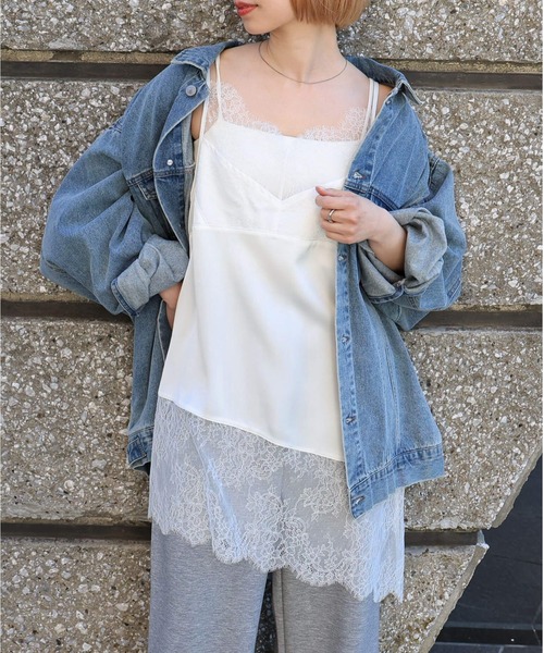 tiptop(ティップトップ)の「【ZOZO限定アイテム】サテンレース切り替えキャミ(キャミソール・レディース・オフホワイト/ホワイト系その他/ブラック/ブラック系その他・FREE)」の2枚目の写真