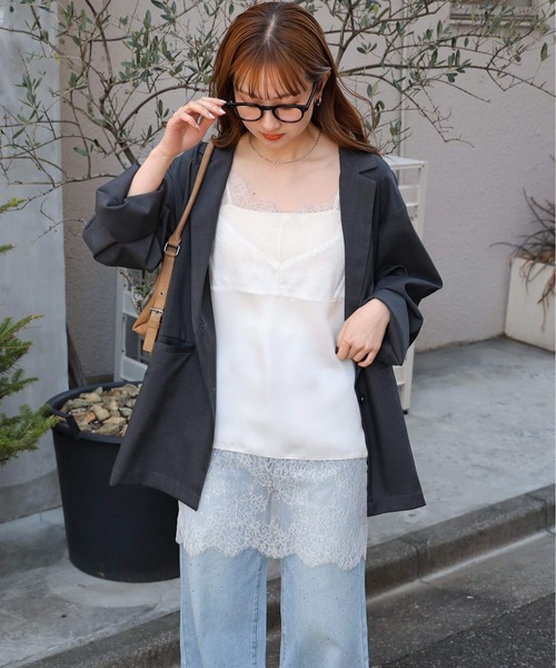 tiptop(ティップトップ)の「【ZOZO限定アイテム】サテンレース切り替えキャミ(キャミソール・レディース・オフホワイト/ホワイト系その他/ブラック/ブラック系その他・FREE)」の6枚目の写真