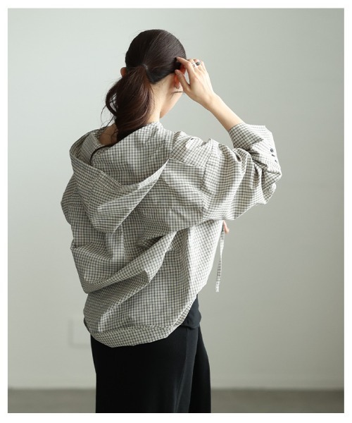 Sawa a la mode(サワアラモード)の「チェック柄フーディーオーバーシャツ(シャツ/ブラウス・レディース・アイボリー/ブラック・FREE)」の22枚目の写真