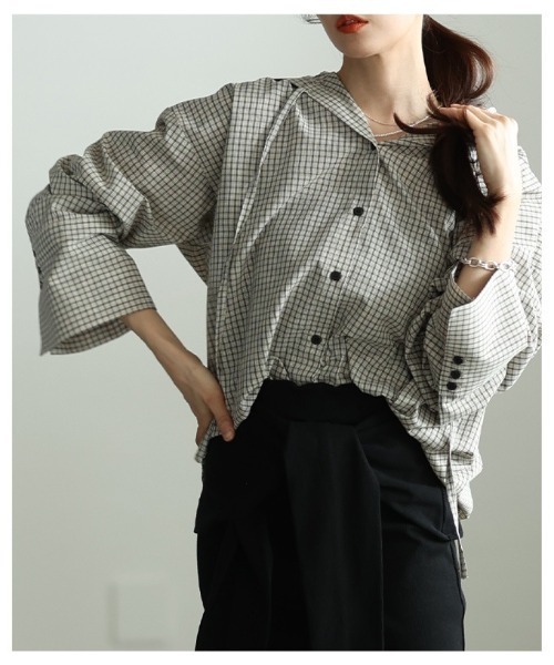 Sawa a la mode(サワアラモード)の「チェック柄フーディーオーバーシャツ(シャツ/ブラウス・レディース・アイボリー/ブラック・FREE)」の21枚目の写真