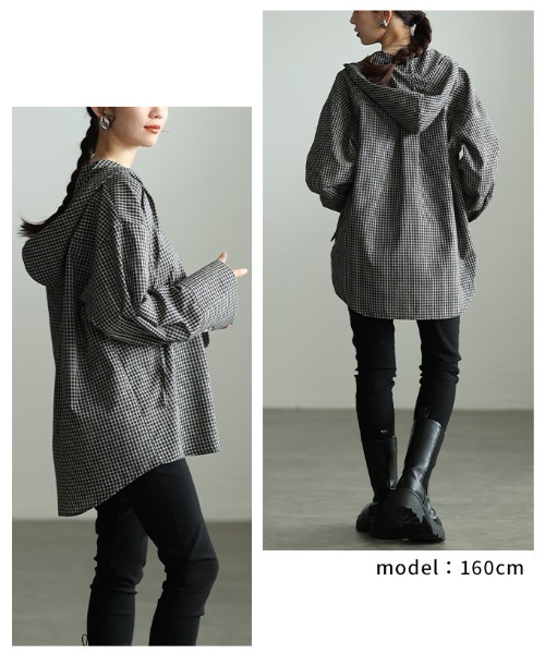 Sawa a la mode(サワアラモード)の「チェック柄フーディーオーバーシャツ(シャツ/ブラウス・レディース・アイボリー/ブラック・FREE)」の18枚目の写真