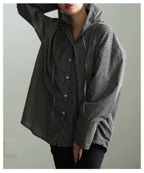 Sawa a la mode(サワアラモード)の「チェック柄フーディーオーバーシャツ(シャツ/ブラウス・レディース・アイボリー/ブラック・FREE)」の15枚目の写真