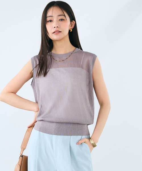 CROSS FUNCTION（クロスファンクション）の「《洗える》サマ美え シアーリブニットベスト【CROSS FUNCTION/クロスファンクション】（ベスト・レディース・モカ/ブラック・LL/L/M）」の2枚目の写真