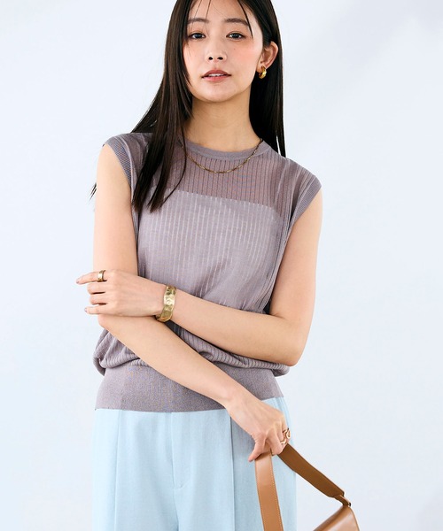 CROSS FUNCTION（クロスファンクション）の「《洗える》サマ美え シアーリブニットベスト【CROSS FUNCTION/クロスファンクション】（ベスト・レディース・モカ/ブラック・LL/L/M）」の3枚目の写真