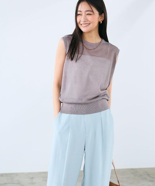 CROSS FUNCTION（クロスファンクション）の「《洗える》サマ美え シアーリブニットベスト【CROSS FUNCTION/クロスファンクション】（ベスト・レディース・モカ/ブラック・LL/L/M）」の4枚目の写真