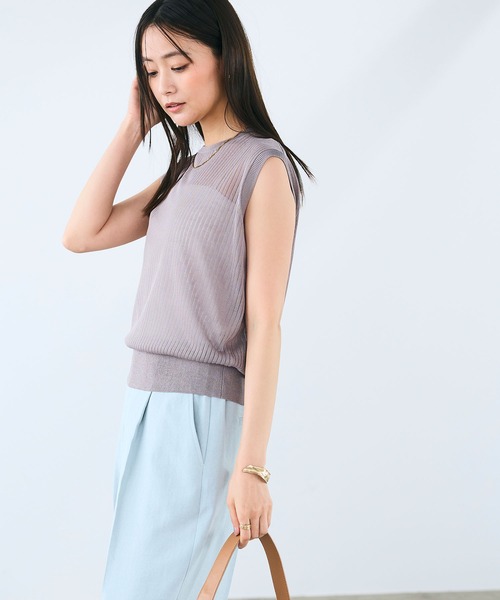 CROSS FUNCTION（クロスファンクション）の「《洗える》サマ美え シアーリブニットベスト【CROSS FUNCTION/クロスファンクション】（ベスト・レディース・モカ/ブラック・LL/L/M）」の5枚目の写真