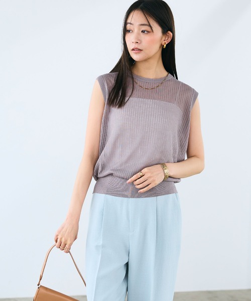 CROSS FUNCTION（クロスファンクション）の「《洗える》サマ美え シアーリブニットベスト【CROSS FUNCTION/クロスファンクション】（ベスト・レディース・モカ/ブラック・LL/L/M）」の6枚目の写真