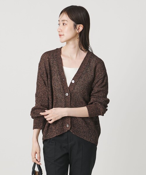 UNITED ARROWS(ユナイテッドアローズ)の「ペーパー Vネック カーディガン(カーディガン/ボレロ・レディース・ライラック/ナチュラル/ダークブラウン・FREE)」の1枚目の写真