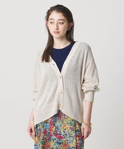 UNITED ARROWS(ユナイテッドアローズ)の「ペーパー Vネック カーディガン(カーディガン/ボレロ・レディース・ライラック/ナチュラル/ダークブラウン・FREE)」の2枚目の写真