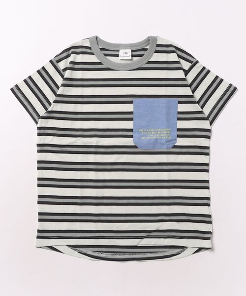 FARM(ファーム)の「ボーダーTシャツ(Tシャツ/カットソー・キッズ・グレー/ブルー・130cm/140cm/150cm/160cm)」の1枚目の写真