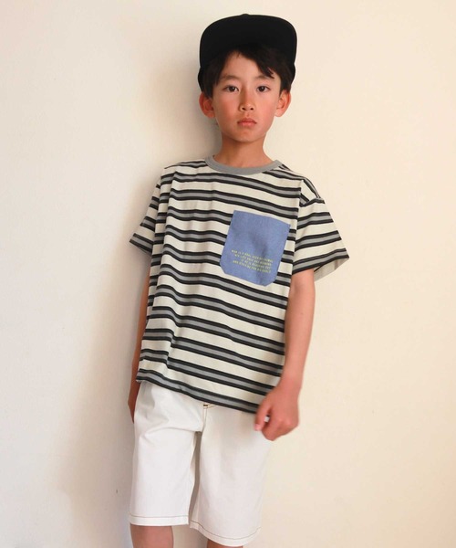 FARM(ファーム)の「ボーダーTシャツ(Tシャツ/カットソー・キッズ・グレー/ブルー・130cm/140cm/150cm/160cm)」の4枚目の写真