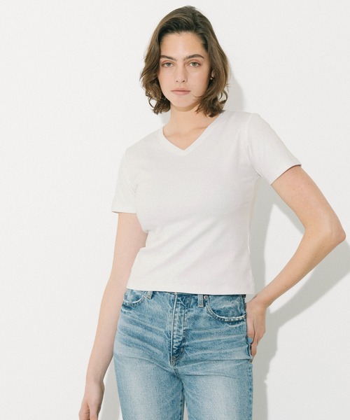 coca（coca）（コカ）の「Vネックスムーストップス（Tシャツ/カットソー・レディース・ブラック/ホワイト・L/XL/S/M）」の6枚目の写真