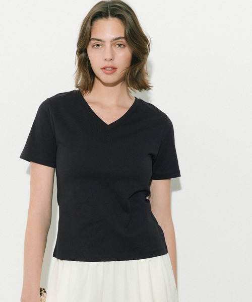 coca（coca）（コカ）の「Vネックスムーストップス（Tシャツ/カットソー・レディース・ブラック/ホワイト・L/XL/S/M）」の9枚目の写真
