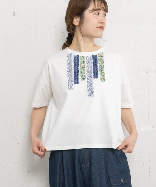 POU DOU DOU(プードゥドゥ)の「アソートランダムフリルボーダートップス(Tシャツ/カットソー・レディース・ネイビー/ライトグレー/オフホワイト・3)」の7枚目の写真