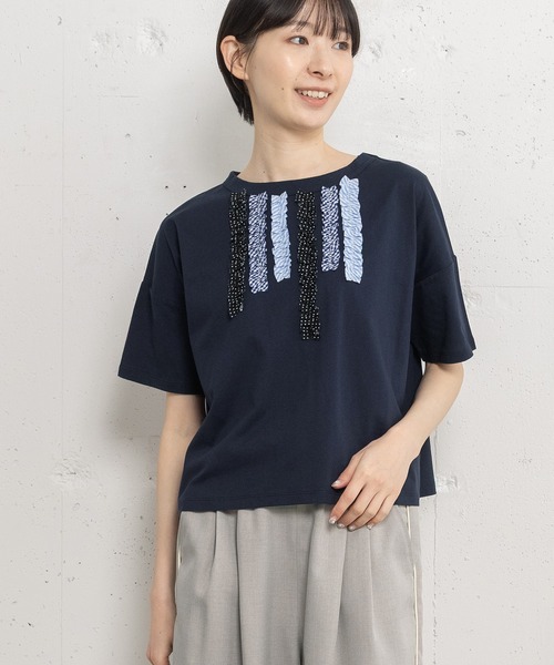 POU DOU DOU(プードゥドゥ)の「アソートランダムフリルボーダートップス(Tシャツ/カットソー・レディース・ネイビー/ライトグレー/オフホワイト・3)」の17枚目の写真
