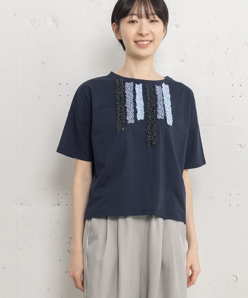 POU DOU DOU(プードゥドゥ)の「アソートランダムフリルボーダートップス(Tシャツ/カットソー・レディース・ネイビー/ライトグレー/オフホワイト・3)」の18枚目の写真