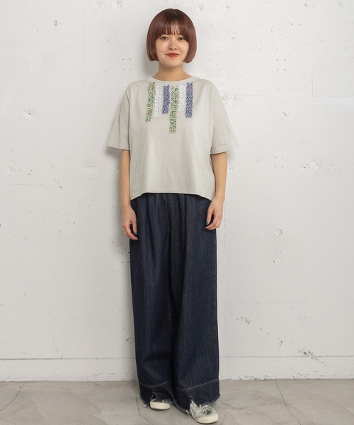 POU DOU DOU(プードゥドゥ)の「アソートランダムフリルボーダートップス(Tシャツ/カットソー・レディース・ネイビー/ライトグレー/オフホワイト・3)」の21枚目の写真