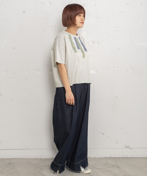POU DOU DOU(プードゥドゥ)の「アソートランダムフリルボーダートップス(Tシャツ/カットソー・レディース・ネイビー/ライトグレー/オフホワイト・3)」の22枚目の写真