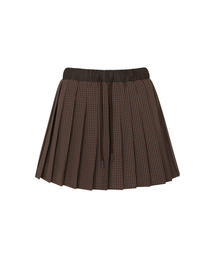 PLEATED DRAWSTRING SKIRT W/INNER PANTS_Mahogany Plaid