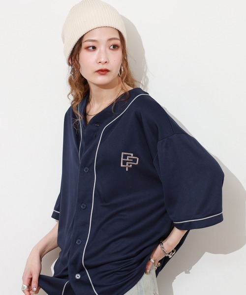 FUNALIVE（ファンアライブ）の「裏メッシュ ロゴ 半袖 ベースボールシャツ 半端袖（Tシャツ/カットソー・メンズ・ブラック/グレー/ネイビー/ブラウン・LL/L/M）」の9枚目の写真