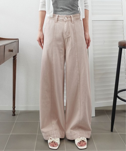 unnu(ユヌ)の「バレルレッグセンターシームデニムパンツ(デニムパンツ・レディース・ピンク/ブルー/アイボリー・S)」の4枚目の写真
