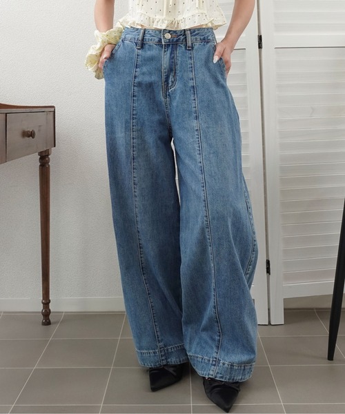 unnu(ユヌ)の「バレルレッグセンターシームデニムパンツ(デニムパンツ・レディース・ピンク/ブルー/アイボリー・S)」の9枚目の写真