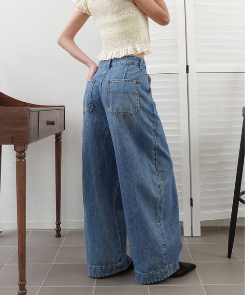 unnu(ユヌ)の「バレルレッグセンターシームデニムパンツ(デニムパンツ・レディース・ピンク/ブルー/アイボリー・S)」の10枚目の写真