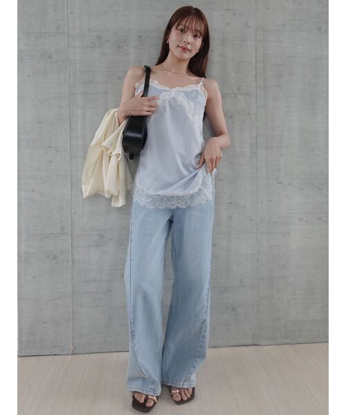 LAGUNAMOON(ラグナムーン)の「アシンメトリーレースサテンキャミソール 【レイヤードトップス】 【夏服】(キャミソール・レディース・ブラウン/ライトブルー/アイボリー・FREE)」の7枚目の写真