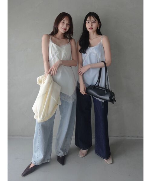 LAGUNAMOON(ラグナムーン)の「アシンメトリーレースサテンキャミソール 【レイヤードトップス】 【夏服】(キャミソール・レディース・ブラウン/ライトブルー/アイボリー・FREE)」の8枚目の写真