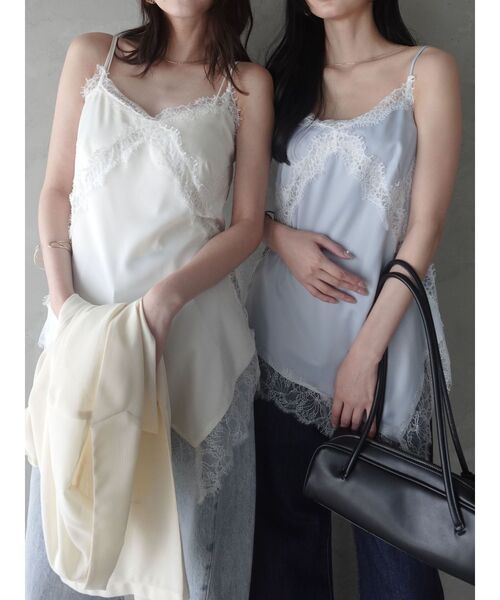 LAGUNAMOON(ラグナムーン)の「アシンメトリーレースサテンキャミソール 【レイヤードトップス】 【夏服】(キャミソール・レディース・ブラウン/ライトブルー/アイボリー・FREE)」の9枚目の写真