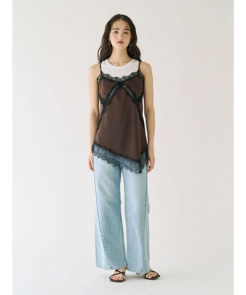 LAGUNAMOON(ラグナムーン)の「アシンメトリーレースサテンキャミソール 【レイヤードトップス】 【夏服】(キャミソール・レディース・ブラウン/ライトブルー/アイボリー・FREE)」の15枚目の写真
