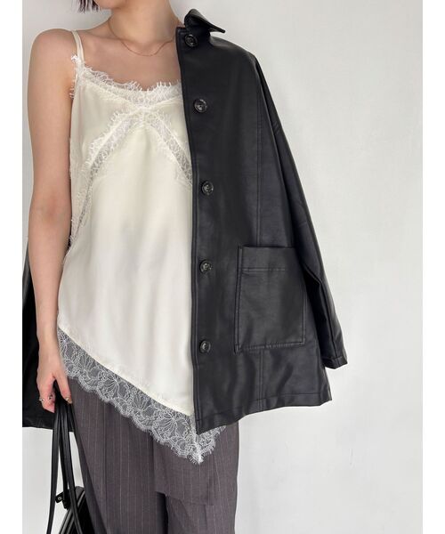 LAGUNAMOON(ラグナムーン)の「アシンメトリーレースサテンキャミソール 【レイヤードトップス】 【夏服】(キャミソール・レディース・ブラウン/ライトブルー/アイボリー・FREE)」の6枚目の写真