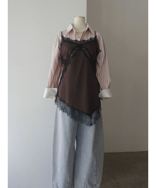 LAGUNAMOON(ラグナムーン)の「アシンメトリーレースサテンキャミソール 【レイヤードトップス】 【夏服】(キャミソール・レディース・ブラウン/ライトブルー/アイボリー・FREE)」の10枚目の写真