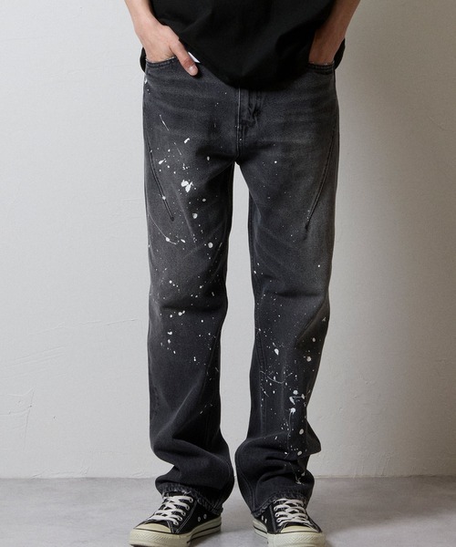 NUMBER (N)INE（ナンバーナイン）の「HAND PAINTED STRAIGHT DENIM JEANS VINTAGE WASH / ハンドペイント ストレート デニム ジーンズ ヴィンテージ ウォッシュ（デニムパンツ・メンズ・インディゴブルー/ブラック・4/3/2）」の3枚目の写真